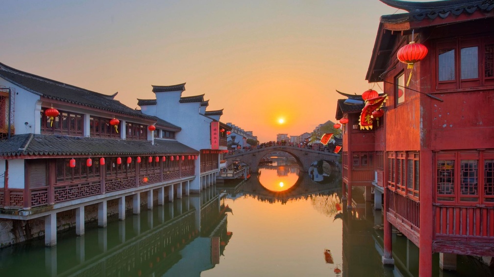 sunset in qibao china