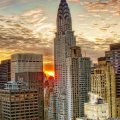 magnificent sunset behind chrysler building in nyc hdr