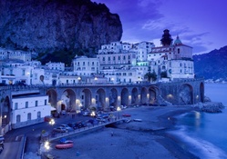 gorgeous italian seaside town in blue dusk