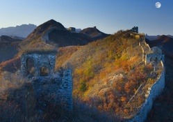 abandoned part of great wall under moon
