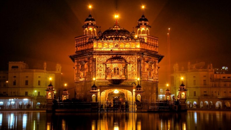 the golden temple at night in amritsar india