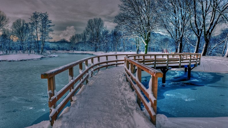 wonderful footbridge in winter hdr