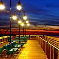 colorful romantic pier in sundown