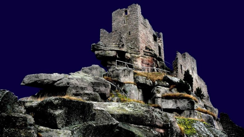 ancient castle ruins at night