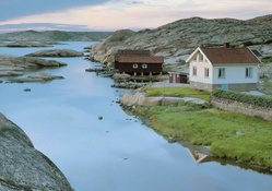 fishing cabins on a swedish river