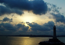 lighthouse at sunset in istanbul turkey