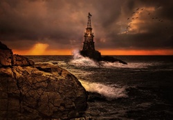 Lighthouse at Stormy Sea
