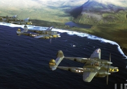 P_38s Flying over the Aleutians, 1944