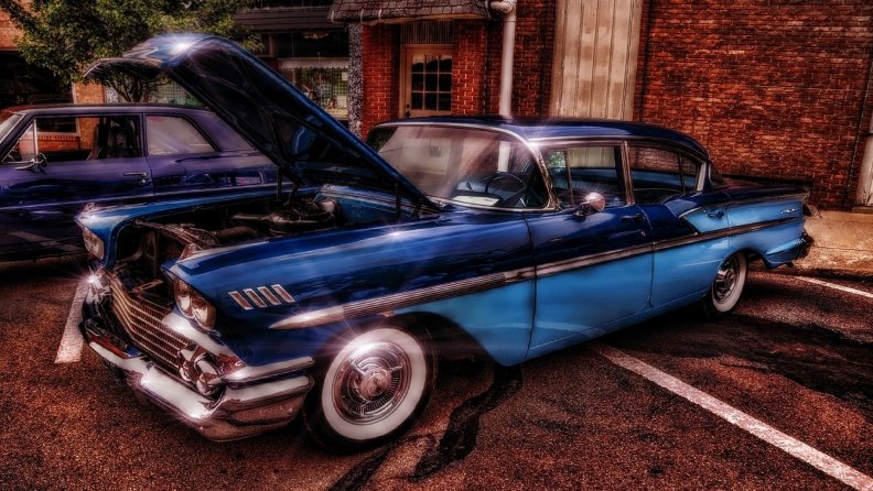 classic chevrolet with the hood up hdr
