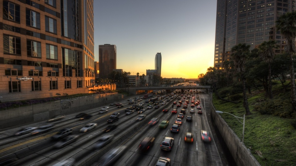 highway traffic at sunset
