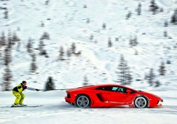 Lamborghini Pulling a Skier