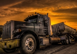 tractor trailer on the side of the road hdr