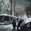 city tram in snow