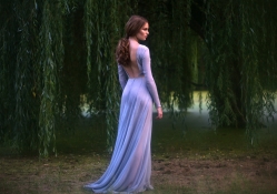 Model in front of Weeping Willow