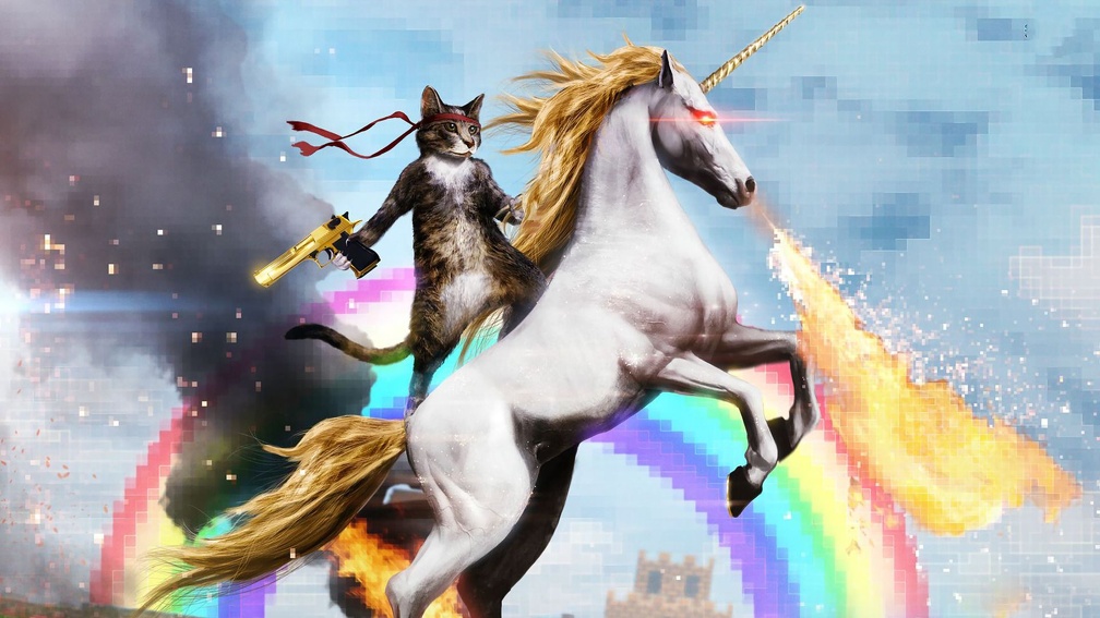 Cat Riding a Fire_breathing Unicorn