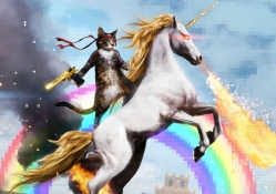 Cat Riding a Fire_breathing Unicorn