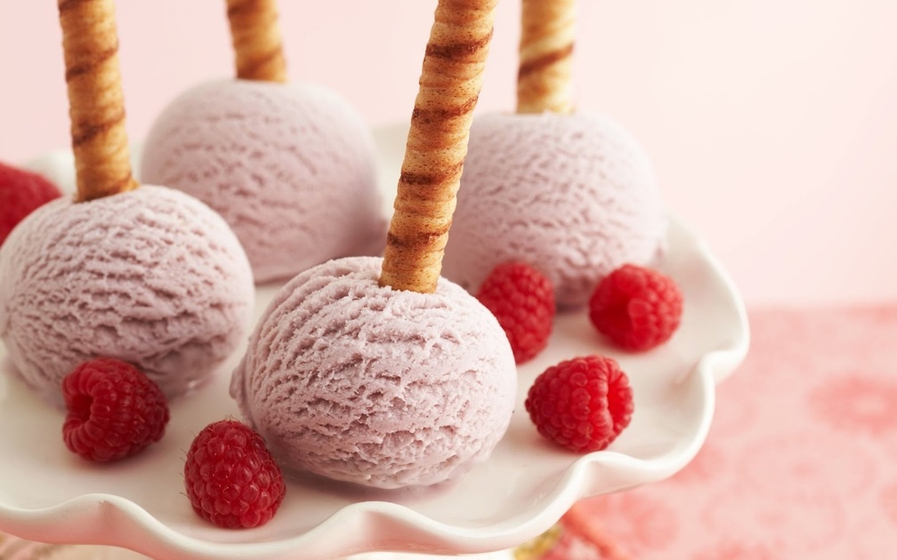 Ice cream and raspberries