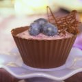 Blueberry mousse in a chocolate cup