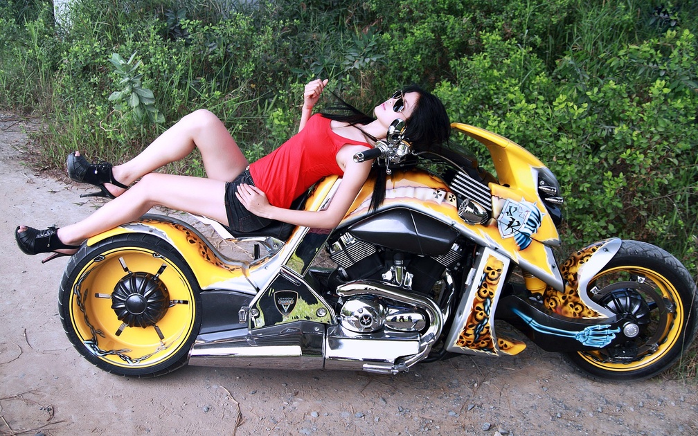 Model on a Harley Davidson