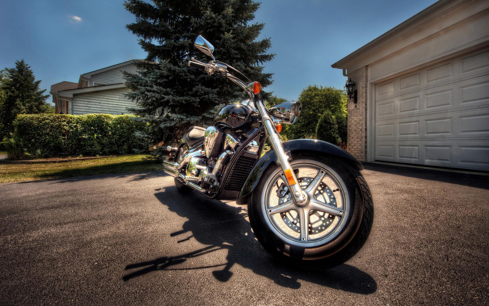 beautiful motorcycle in the driveway hdr