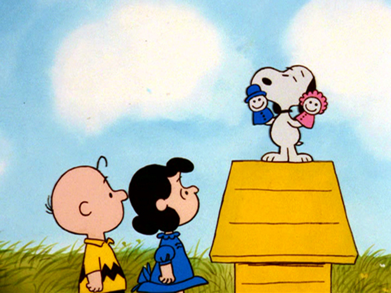 charlie brown and snoopy with hand puppets