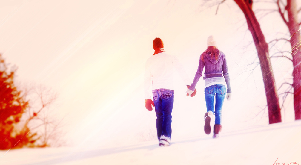 Lover walk snow