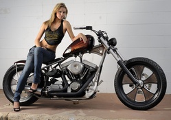 Model on Classic Bobber Motorcycle