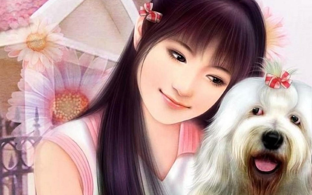 chinese girl with dog