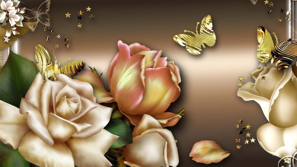 Shiny roses and butterfly