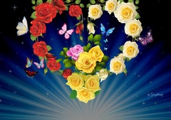Roses Heart and Butterflies