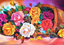 Colorful roses in basket