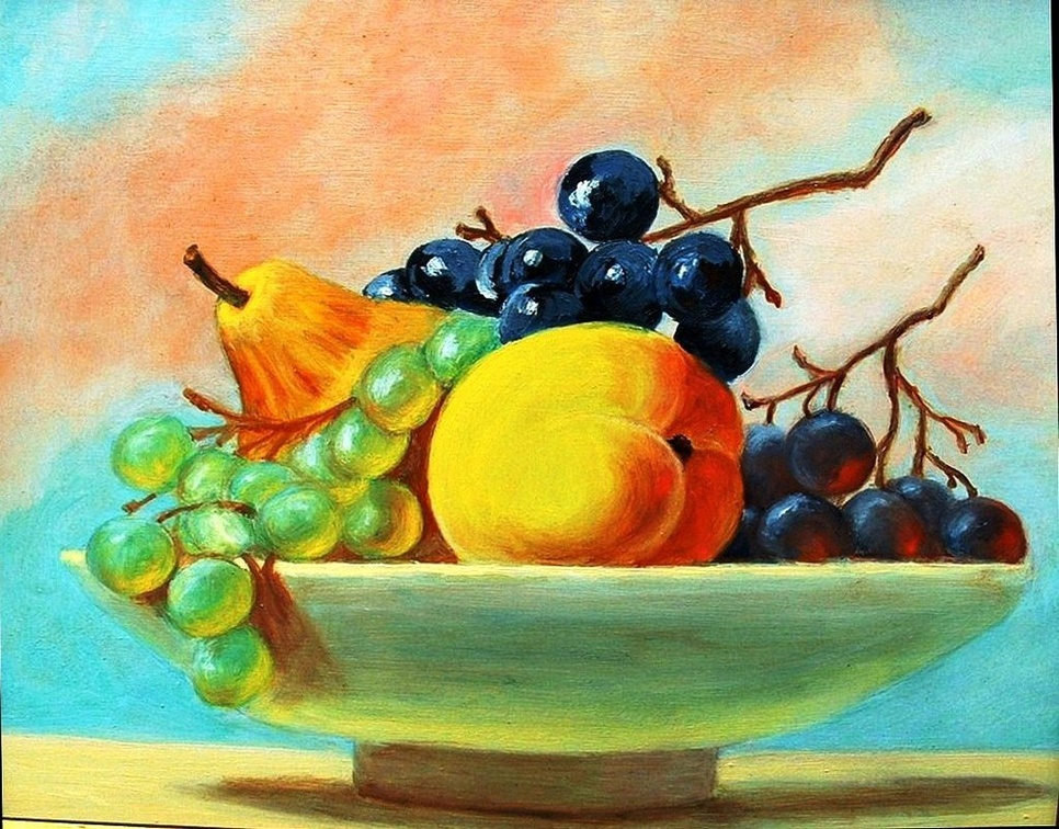 still life_quincy_grapes_pear