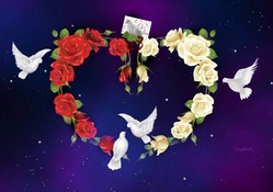 Roses Heart &amp; Doves