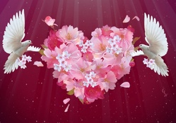Flower Heart and Doves