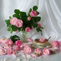 Tea time and  pink roses