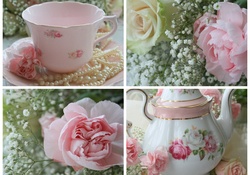 tea time collage with roses