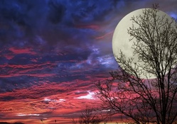 huge moon in red twilight