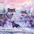 panting, wolves in the snow