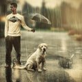 Man, dog and rain
