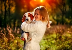 Girl and beagle