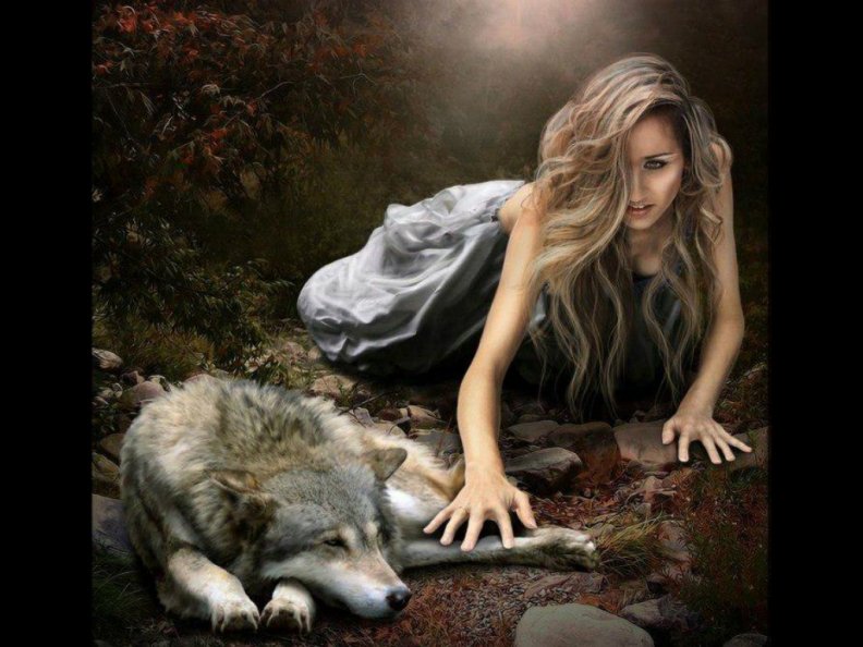 woman with wolf