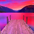 LAKE WITH RED SUNSET