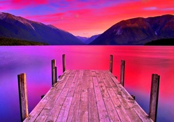LAKE WITH RED SUNSET