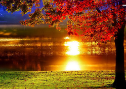 Autumn Sunset Reflecting off Lake