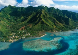Aerial view of Moorea Islands in French Polynesia