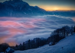 Mountain in the Clouds and Fog