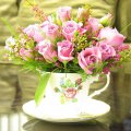 sweet pink roses in a teacup
