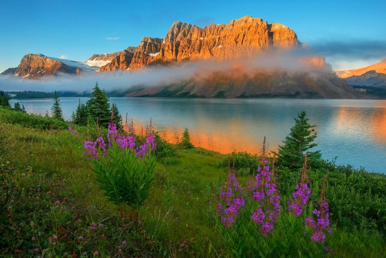 Bow Lake At Sunset Download HD Wallpapers and Free Images