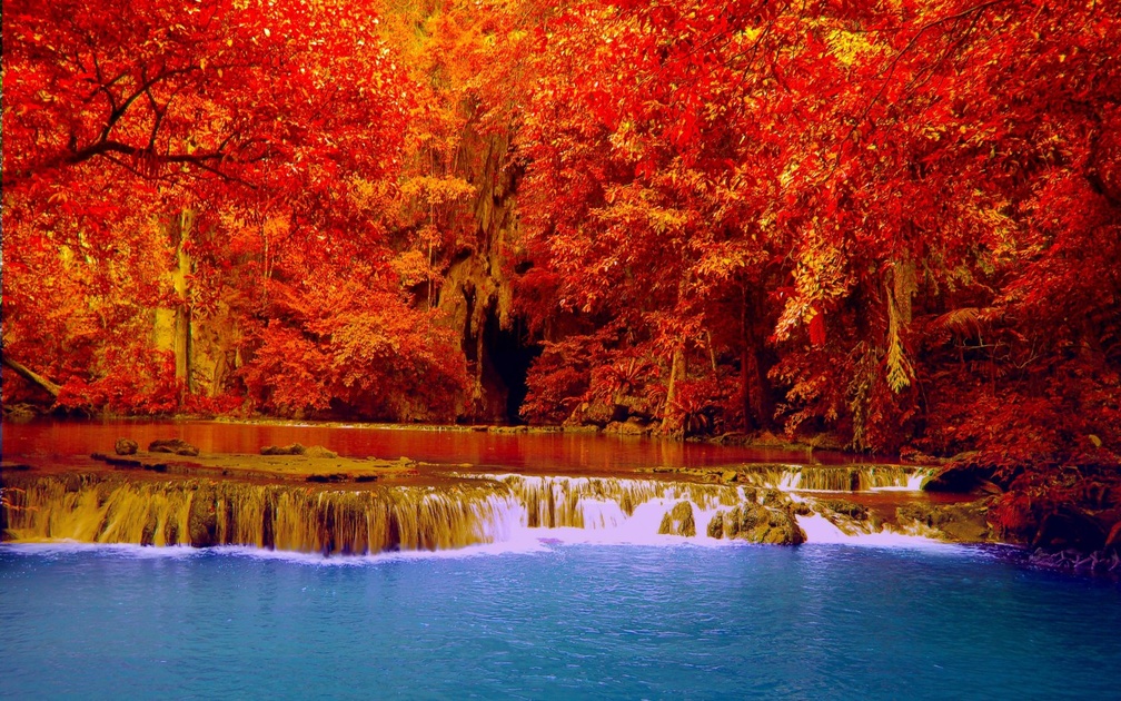 Erawan Waterfalls in Autumn
