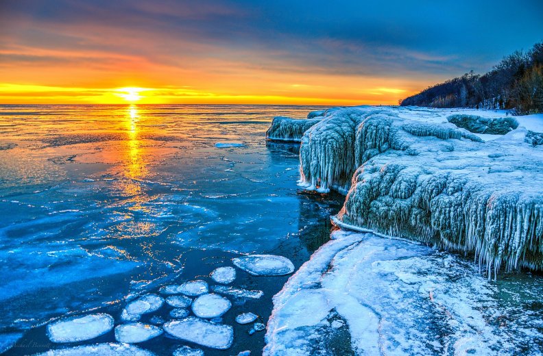 Frozen Sunrise At Lake Michigan